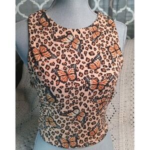 Rue21 Baby Girl Tank Top Juniors XL Rib Crop Open Back90s Y2K XS Womans Cheetah